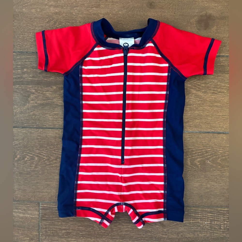 Hanna Andersson Red and Navy Striped Rashguard